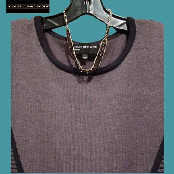 JONES NEW YORK NEW Minimalist Chic Geometric Stripe 3/4-Sleeve Sweater Dress - Picture 7 of 12